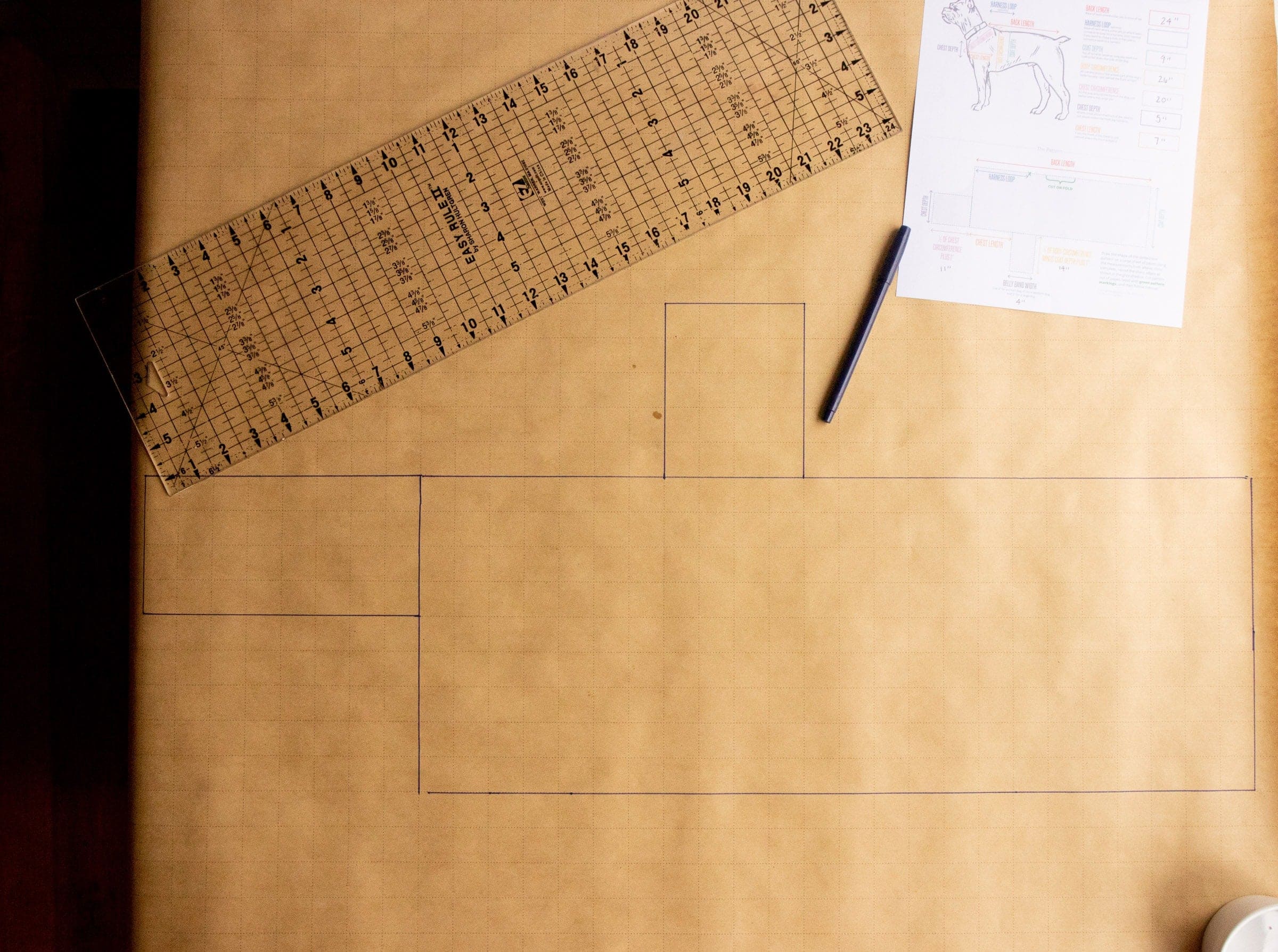 Rectangles mapped out on pattern paper